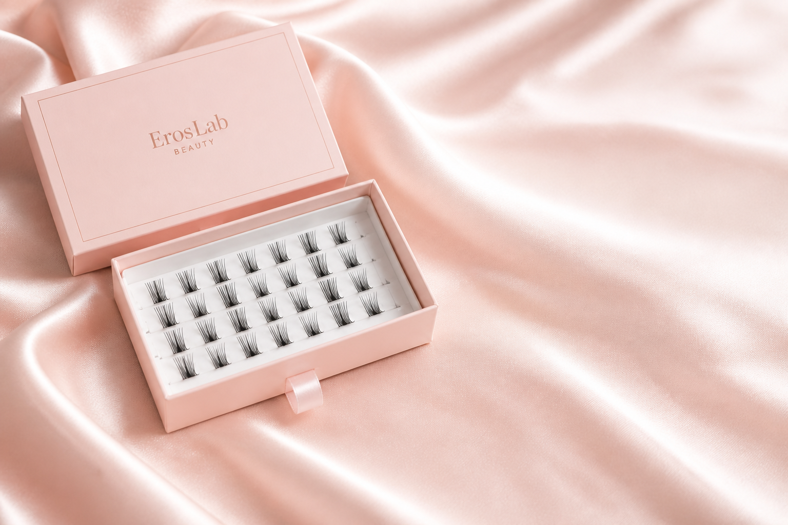 Pink ErosLab lash box with lash clusters